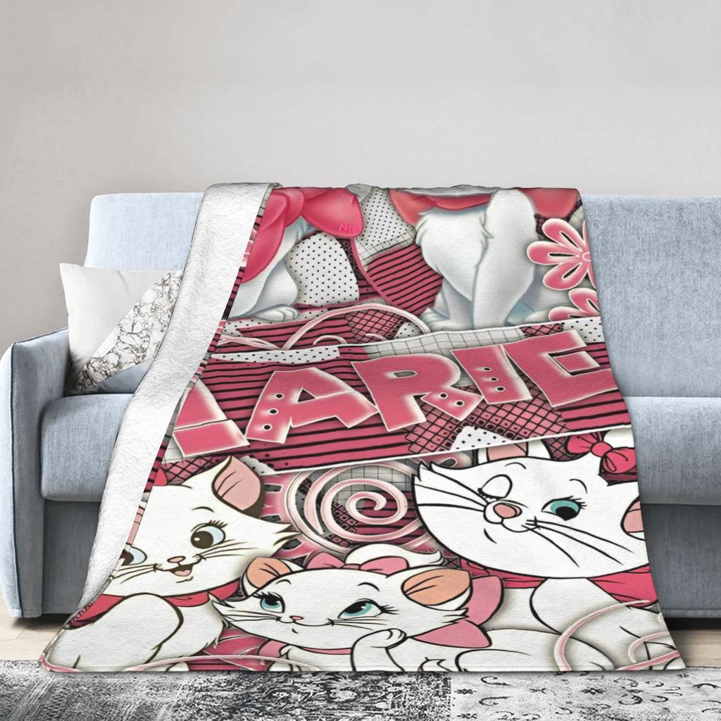 Marie Cat Aristocats Blanket Fleece Summer Air Conditioning Portable Lightweight Throw Blanket for Bed Travel Bedspread