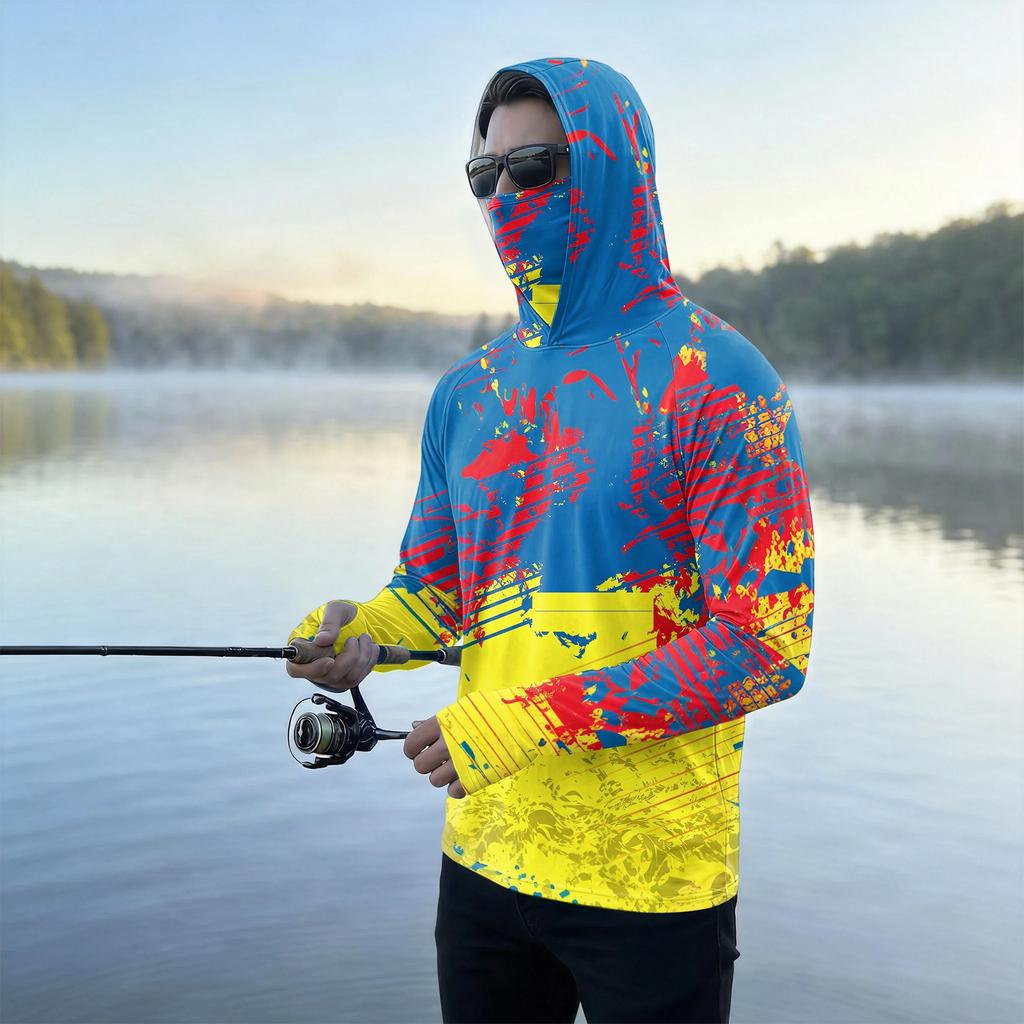 Men's Casual Outdoor Hooded Long Sleeve Sun Protection Shirt Lightweight Breathable Quick Dry Activewear Top for Sports Hiking
