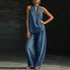 Retro American Wear Personalized Imitation Denim Top Loose Wide-leg Jeans Women's European and American Style Two-piece Set
