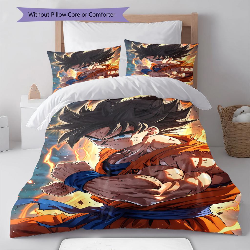 Ropa de cama con estampado de Son Goku, Juego de colcha, Funda de colcha, Funda de almohada, Regalo de cumpleaños para el hogar (1 * funda nórdica + 2 * fundas de almohada, sin núcleo)