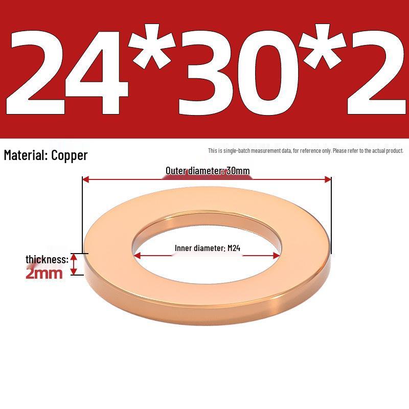 Pure Red Copper Gasket Sealing Ring for Marine Instruments, Metal Flat Washer M3-M60mm