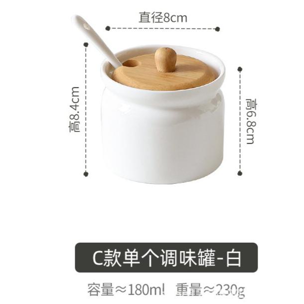 Nordic Ceramic Spice Jar Black White Simple Porcelain Salt Pepper Shaker Bamboo Lid Round Seasoning Storage Jars Kitchen Storage