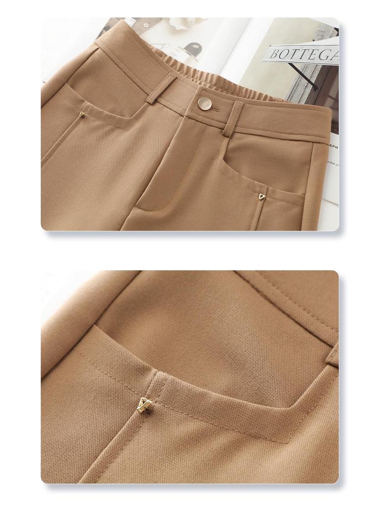 Women's 2025 Beige Wide-Leg High-Waisted Slimming Pants - Spring & Autumn Casual Straight-Leg Trousers