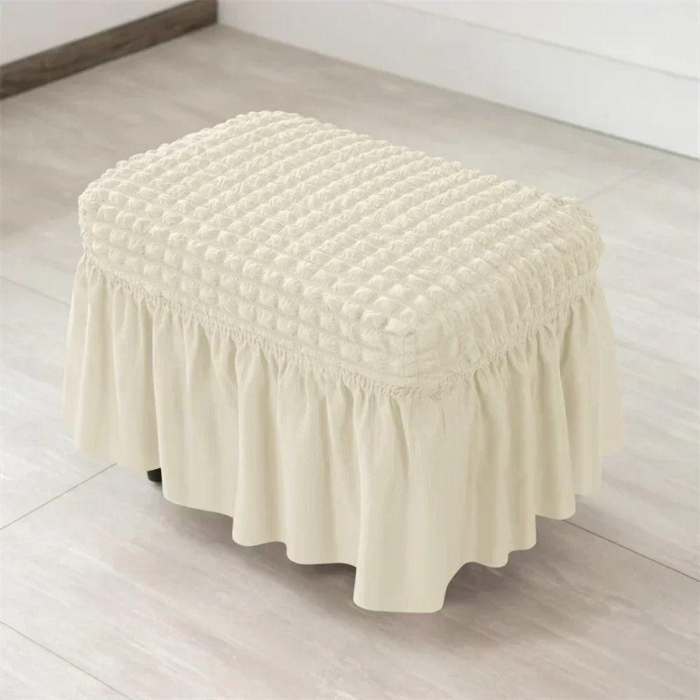 Decor Seat Universal Stool Cover Seersucker Solid Color Ottoman Cover Elastic Band Anti-slip Footrest Slipcover Home Decor