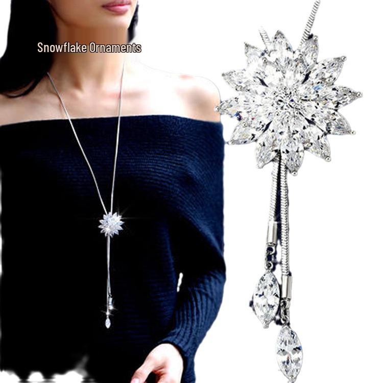 Korean Tassel Crystal Pendant Necklace - Elegant Long Sweater Chain