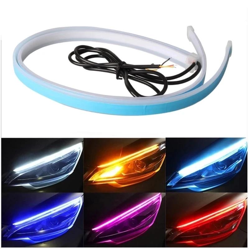 DRL Car Flexible LED Daytime Running Lights Turn Signal Lamp Headlight Waterproof 30cm 45cm 60cm White Yellow Red 12V Dome Lights 6