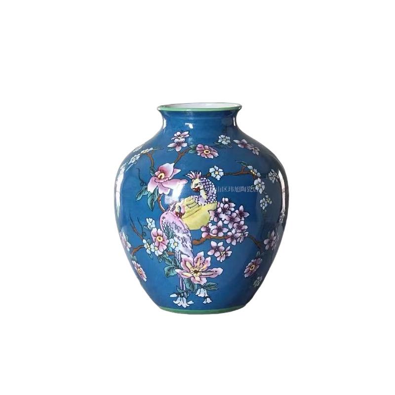 Pink Enamel Ceramic Flower Vase - Retro Chinese Style Ornament for Elegant Floral Arrangements