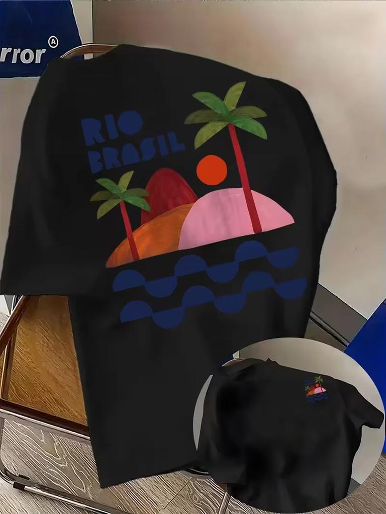 Rio Brasil Brazilian Print Tshirt For Unisex Unisex Front Back Design Casual Crew Neck Short Sleeve Versatile Summer Daily Top