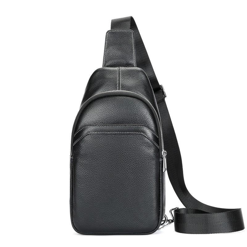 New Capacity Commuter Bag Leather Fashion Business Leisure Men s Versatile Chest чёрный