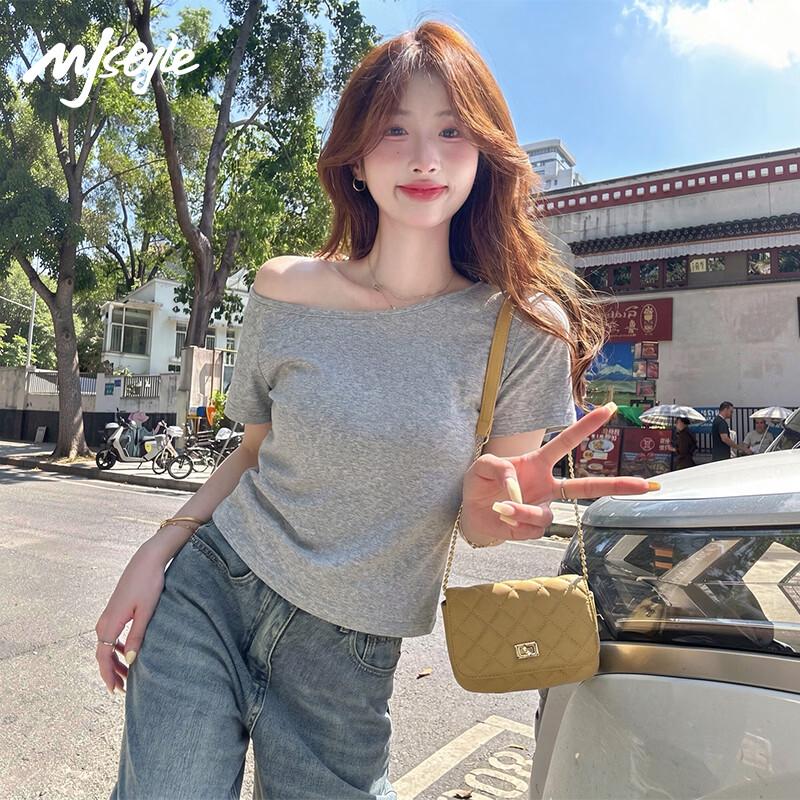 MJ STYLE Women s One-Shoulder Ribbed Crop Top XL