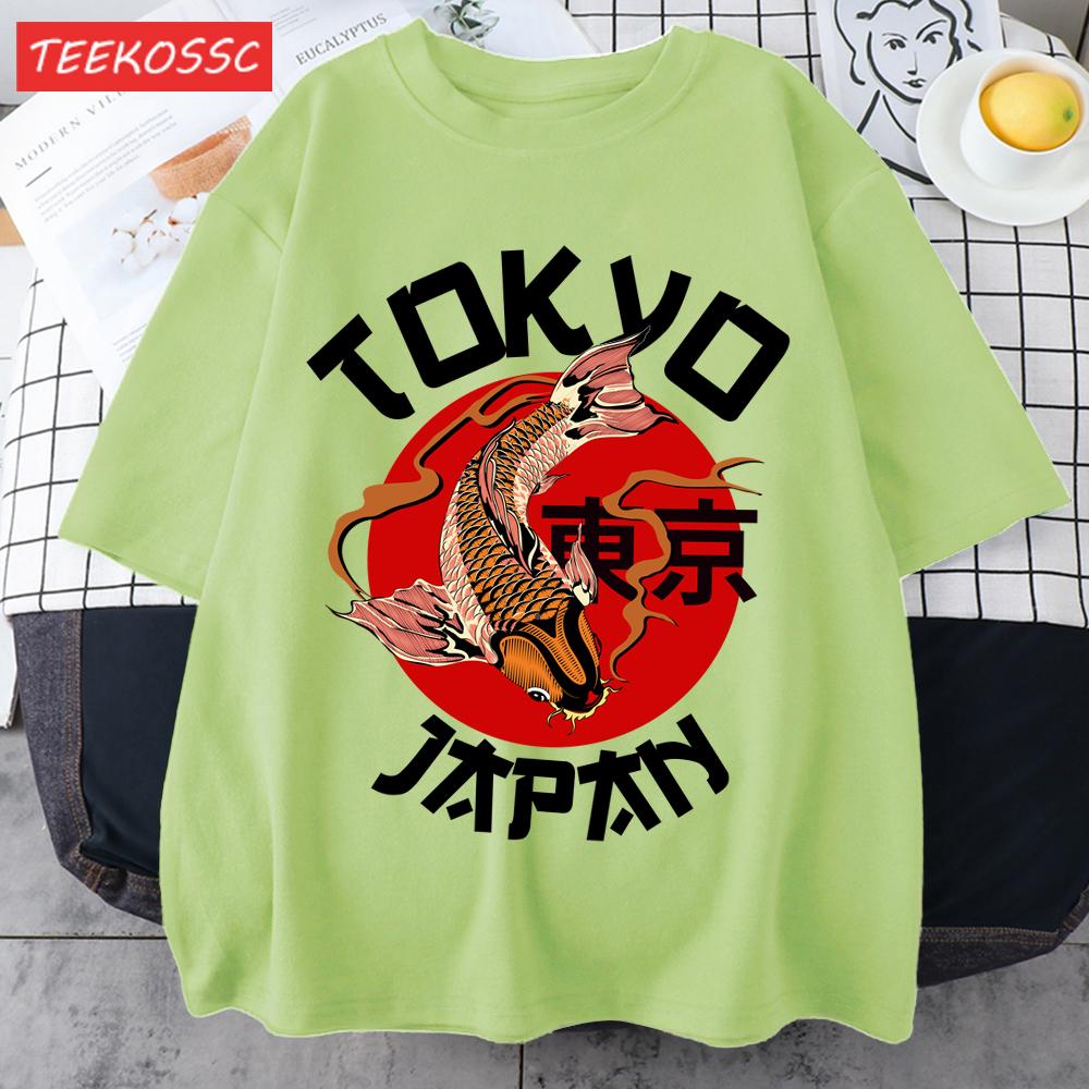 Harajuku Tokyo Japan Koi Fish Print Men T Shirts Hip Hop ONeck TShirt Soft Cotton Male Sportswear Casual Comfortable Clothes