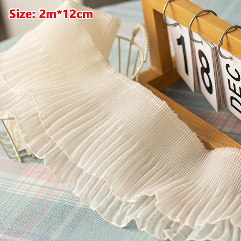 

2m Pleated Lace Fabric Skirts Fringe Clothing Applique Accessories DIY Handmade Extended Clothes Sewing Decorative Lace free size