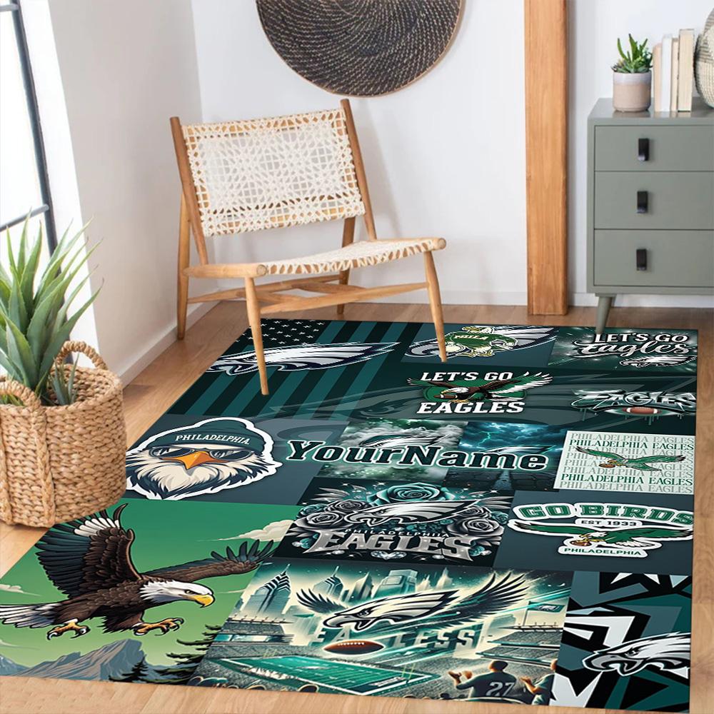 Philadelphia Eagles Customizable Name Area Rug Perfect For Outdoor Living Rooms Study Room Hallway Antislip Rug Decorate Offices