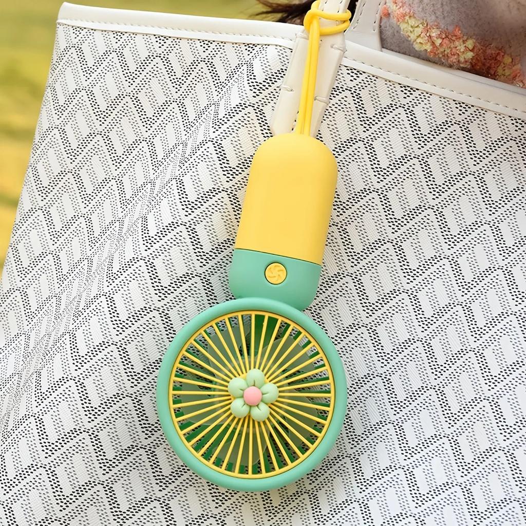 Portable Fan Cartoon Cute Fruit Flower Summer Flower Color Block Mini Handheld Small Fan Portable USB Charging Fan