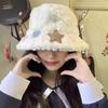 Women's Autumn and Winter New White Star Hat Thickened Ear Protector Winter Fluffy Widened Fluffy Cute Bucket Hat