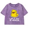 I Dont Give A Duck Funny Prints T-Shirt Washed Street Retro Short Sleeve Clothes Summer Fitness Crop Top
