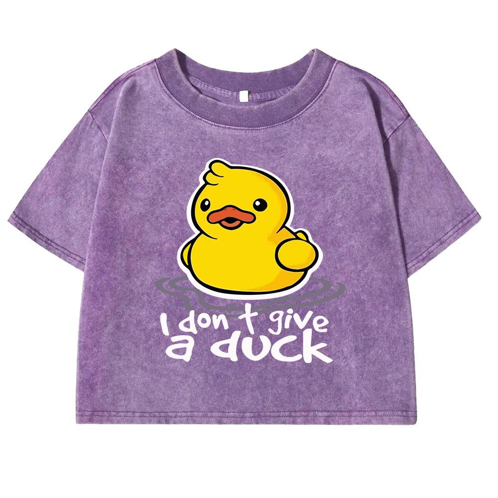 I Dont Give A Duck Funny Prints T-Shirt Washed Street Retro Short Sleeve Clothes Summer Fitness Crop Top
