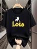 Lässiges kurzärmeliges T-Shirt mit auffälligem LOIS Grafikdruck - Marineblau & Gelb