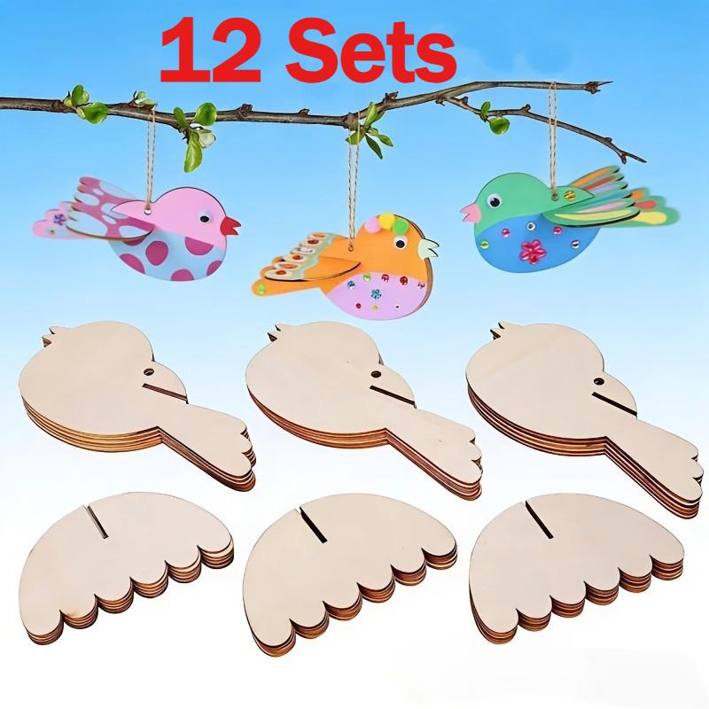 

12sets Wooden Bird Puzzle Craft Kit - Colorful Hanging Decorations, Home Decoration Crafts
