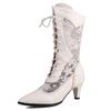Autumn Spring Mid-calf Boots Women Fashion White Black Boot Elegant Lace Low Heels Lace-up Party Shoes for Girls Big Size 45 48