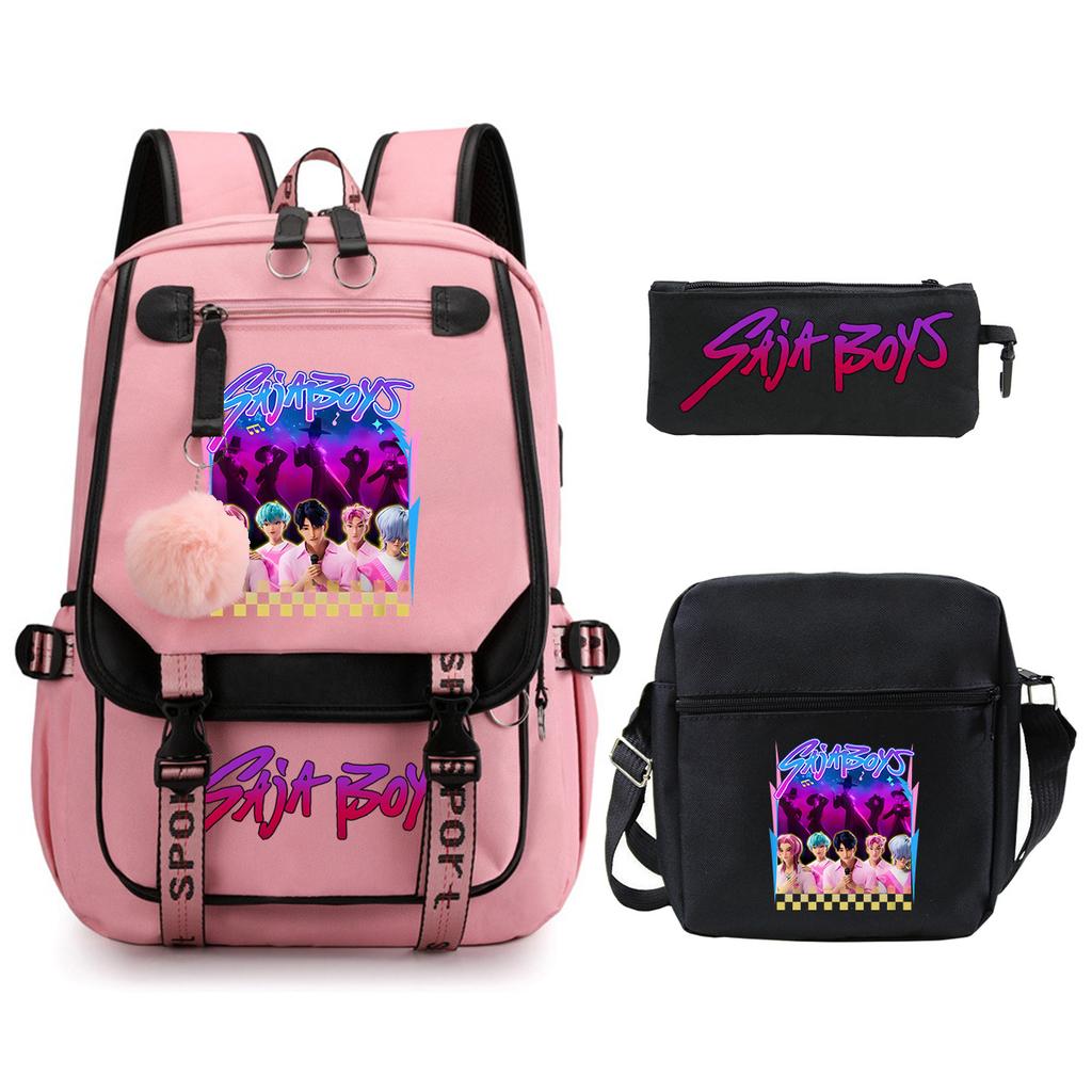 K-Pop Anime Cartoon Portable Shoulder Backpack Student Leisure School Bag Three-Piece Set
