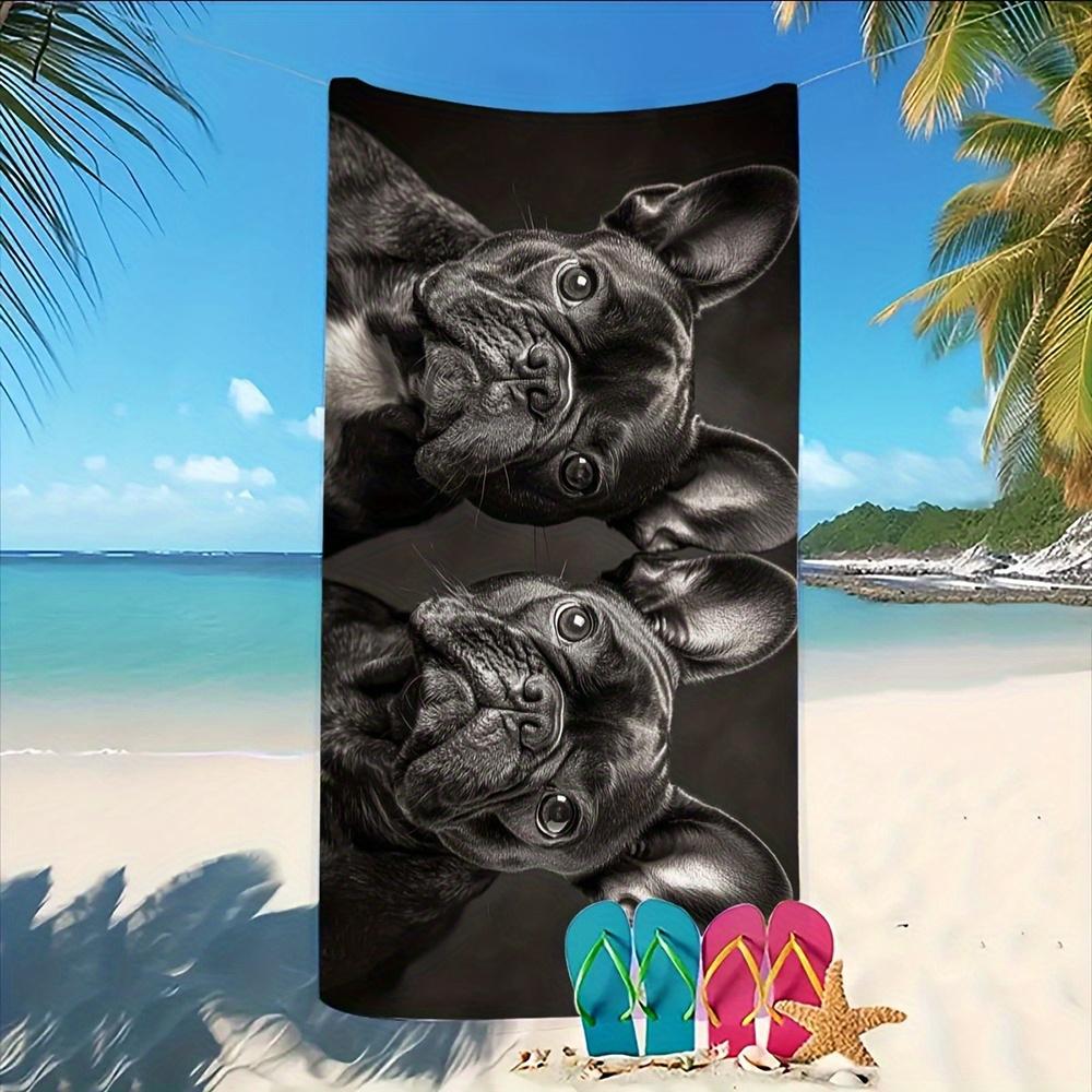French Bulldog Beach Towel Flat Print Black White Dog Portrait Microfiber Bath Blanket for Pet Lovers Travel Pool Party Gift