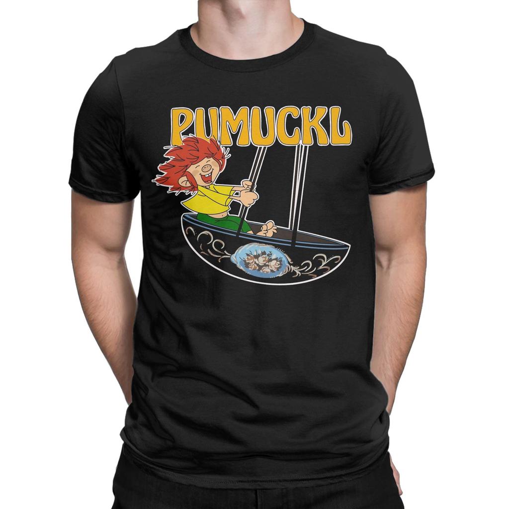Pumuckl Swing T-Shirt Herren Reine Baumwolle Verrücktes T-Shirt Rundhalsausschnitt Anime Cartoon T-Shirt Kurzarm Kleidung Klassisch