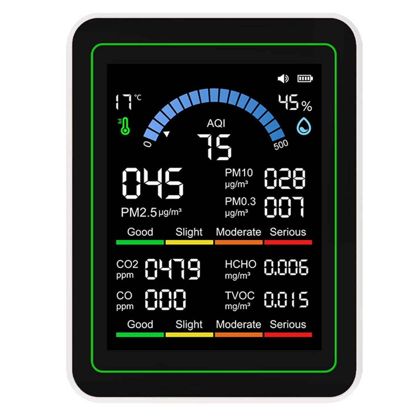 

10 in 1 Air Quality Detector CO2 TVOC HCHO PM2.5 PM10 PM0.3 Detection Portable Air Quality Meter for Home