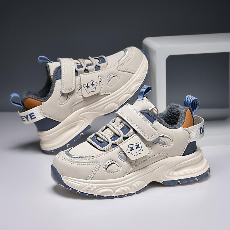 2025 winter new children's cotton shoes velvet warm Velcro men's and women's sports shoes lightweight student running shoes