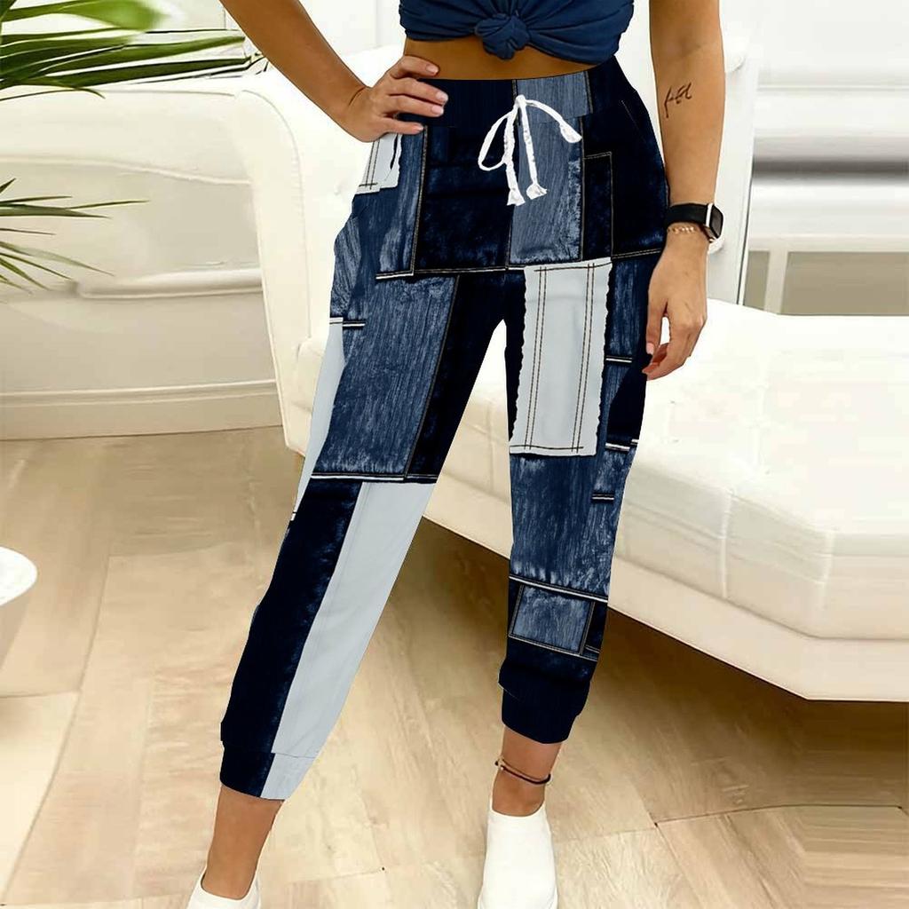 Summer Ladies Vintage Pattern Printed Sweatpants Loose Fit Drawstring Joggers Elastic Cuff Daily Casual Pants