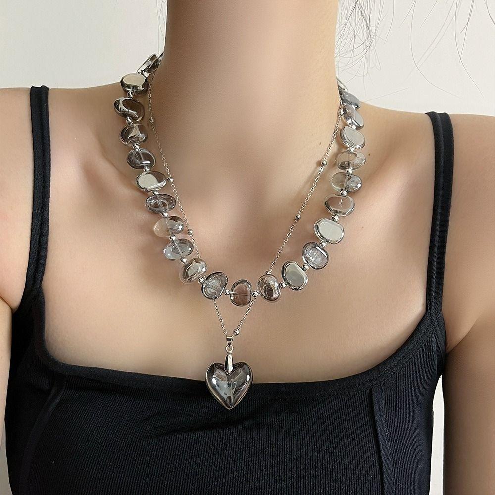 

Irregular Beaded Necklace Exaggerate Collarbone Chain Personality Transparent Beads Necklace Women темно-сірий колір