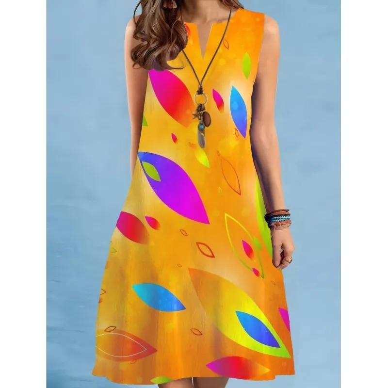 Casual 3D Tie-dye Print Women Dress Sexy Sleeveless V-neck Tank A-line Dress Summer Loose Mini Dress Women Sundress Vestidos 5XL