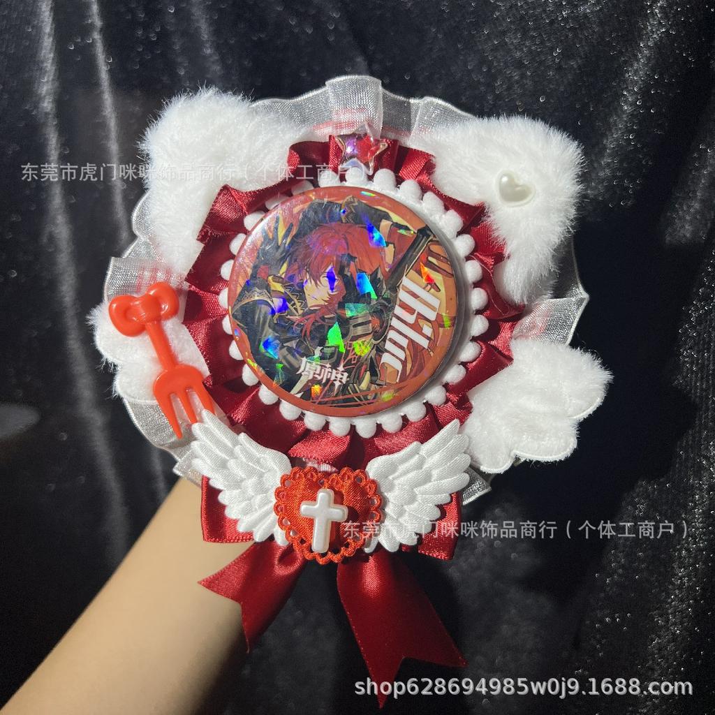 Cute Angel Wings Puchi Cabbage Original Handmade Lace Valley Beauty Badge Pain Bag Peripheral Accessories 58mm