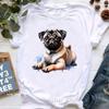 Watercolor Pug Dog Animal Printed T Shirt Unisexs Clothing Funny White Tshirt Femme Summer Tops Short Sleeve Tshirt Female