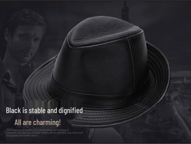 Herren Fedora Hut aus echtem Rindsleder, Herbst/Winter, Britischer Gentleman-Stil für mittlere und ältere Jahre