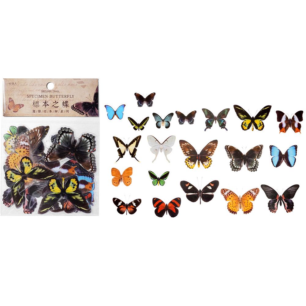40Pcs/Bag Colorful Butterfly Stickers PET Transparent Decorative Epoxy Resin Fillings for DIY Epoxy Resin Crafts Book Decor
