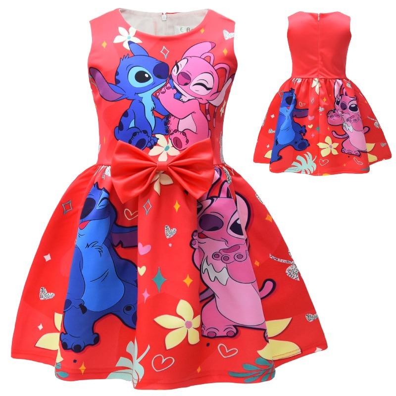 Disney Stitch Cosplay Animation Sleeveless Vest Dress Children's Bow Party Dress Skirt