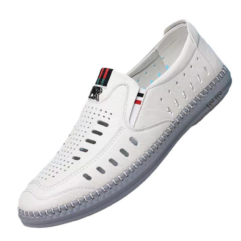 New one-pedal hollow leather shoes men's breathable casual men's shoes soft-soled driving shoes fashionable and lightweight flat shoes