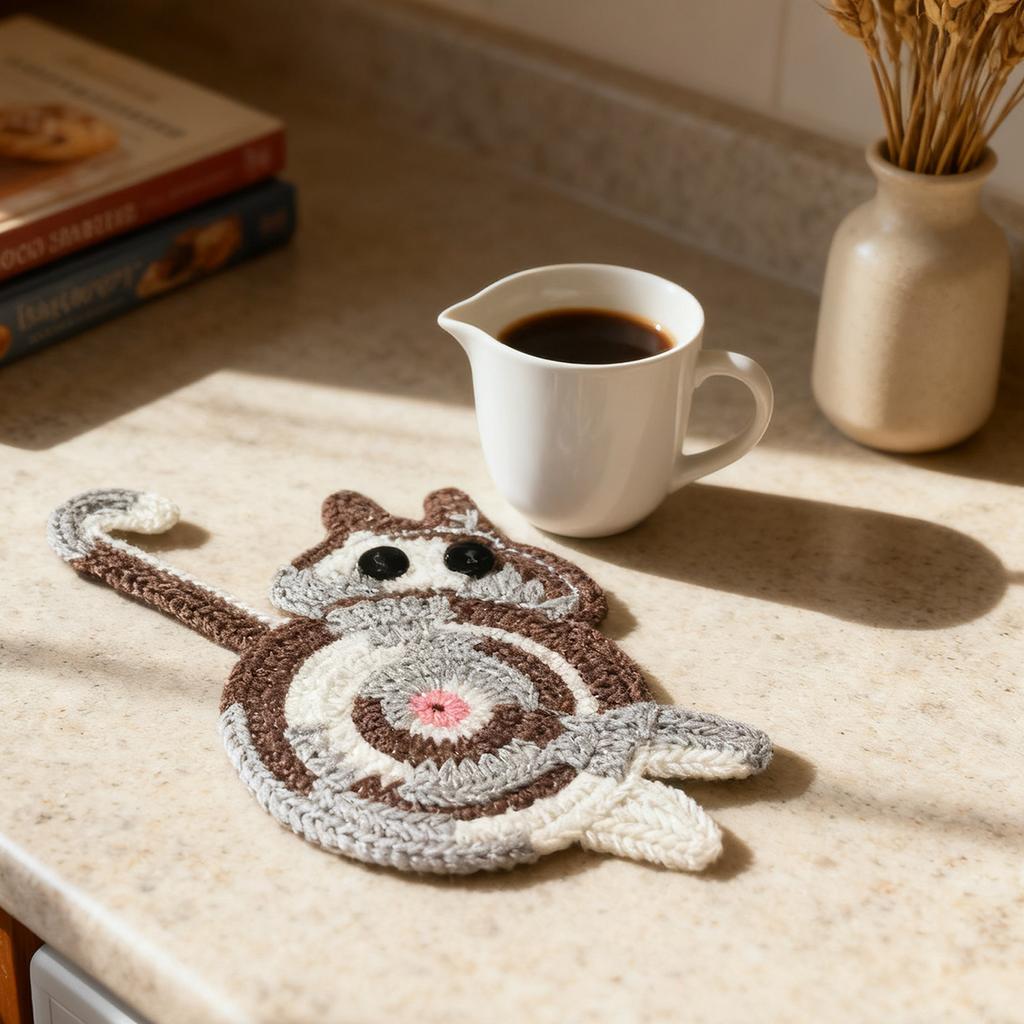 Cat Butt Design Knitted Coaster for Home Dining Table Non-Slip Heat Insulating Pad for Coffee Cup and Mug