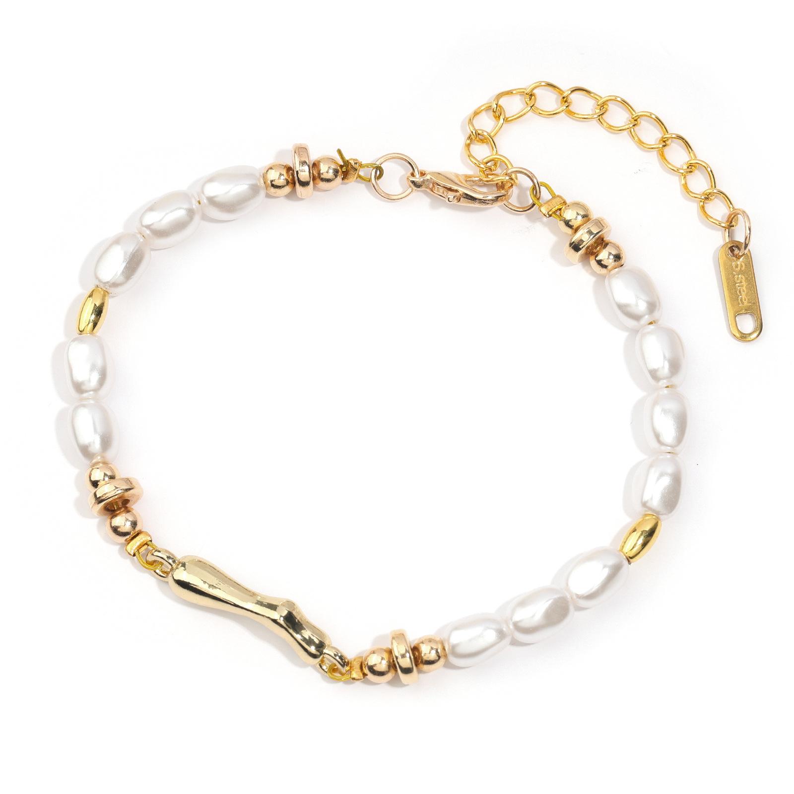 Женский жемчужный браслет Регулируемая золотая цепочка Неправильный барочный браслет Золотой барочный браслет особой формы