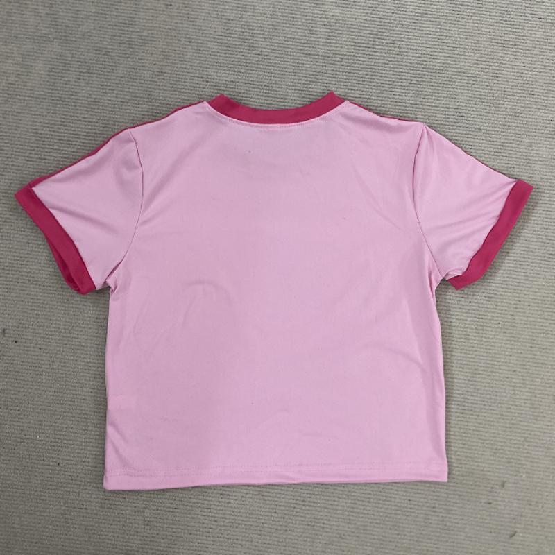 T-shirt crop top à col rond pour femmes européennes et américaines avec impression numérique