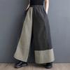 Women's Denim Patchwork Pants Casual Elastic Waist Trousers Straight Wide Leg Pants