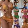 Digital Printed Mesh Three-Piece Bikini Split Swimsuit for Women