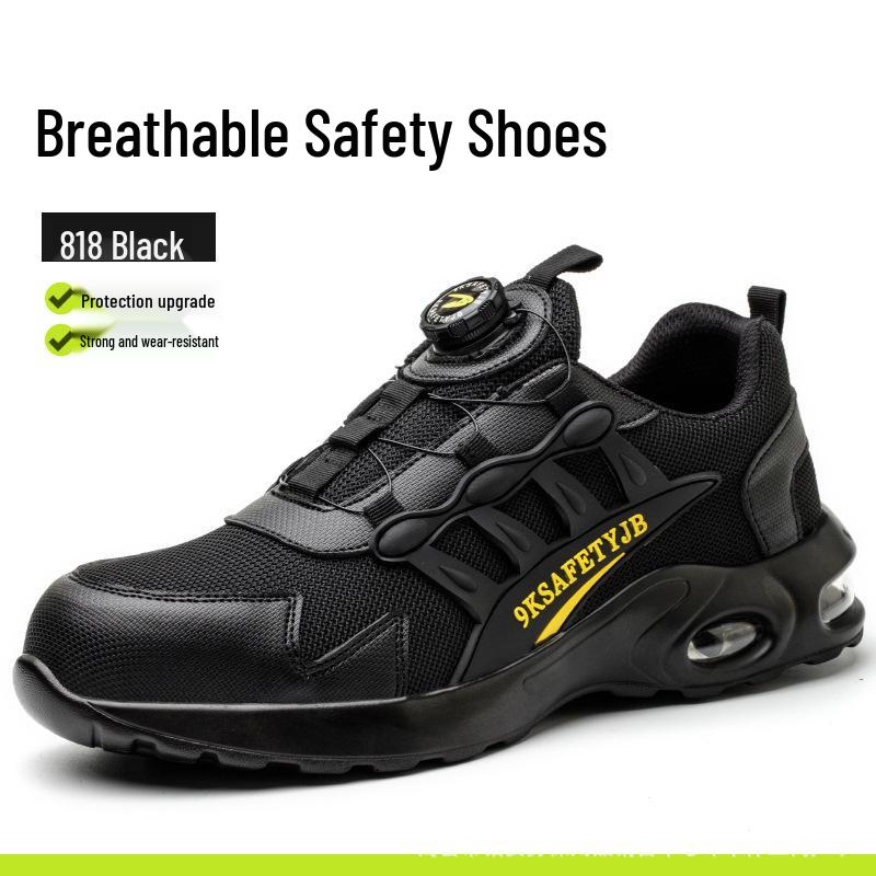 Four Seasons Universal Men s Steel Toe Work Shoes - Anti-Smash, Anti-Puncture, with Rotary Button & Labor Protection. A818-Black;46
