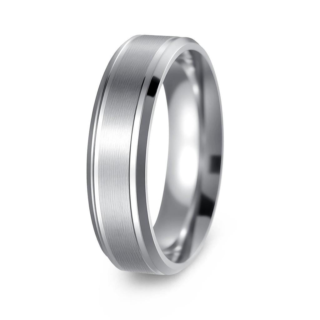 Matte Bevel Stainless Steel Couple Ring - 8/6mm Wide, 18K Gold Plated