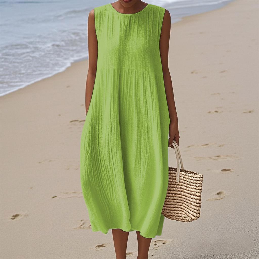 Women's Fashion Casual Sleeveless Round Neck Solid Color Elegant Temperament Dress