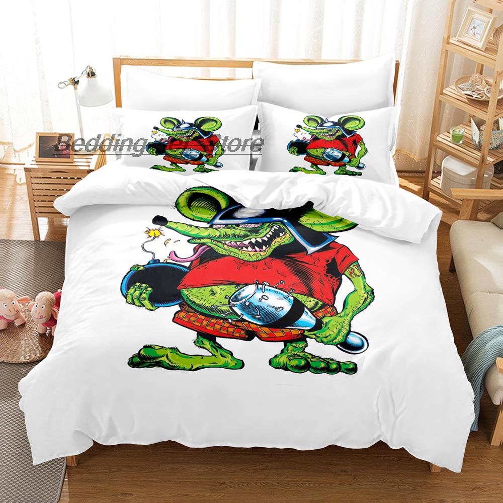 New Rat Fink Bedding Set Single Twin Full Queen King Size Bed Set Aldult Kid Bedroom Duvetcover Sets 3D Anime Bed Sheet Set