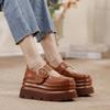 Johnature Vintage Thick Soled Shoes Round Toe Genuine Leather Versatile Four Seasons Women's Shoes