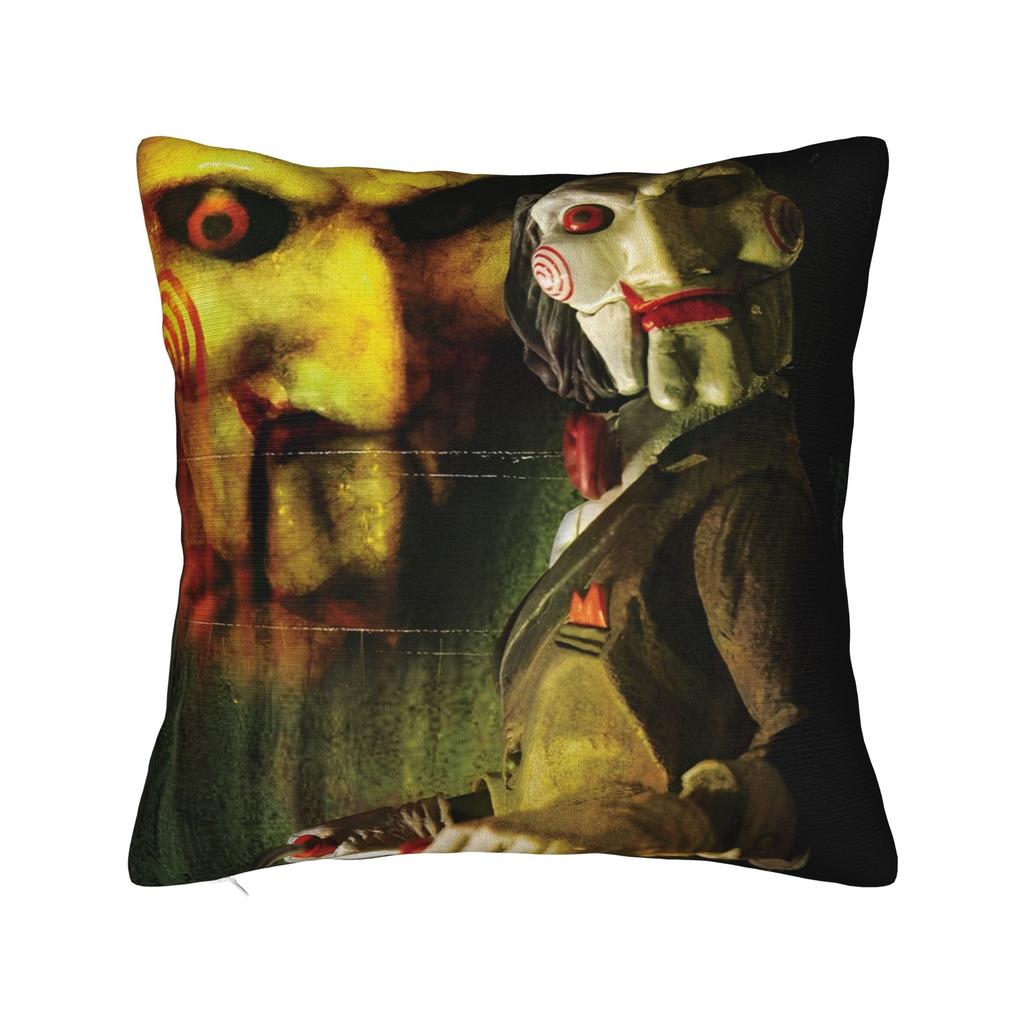 Bedruckte Säge-Jigsaw-Horrorfilm-Kissenbezug Polyester-Kissenbezug Dekoration Halloween Gothic-Kissenbezug Bezug Stuhl Reißverschluss