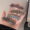 Vintage Elegant Alloy Wheat Ear Hairpins Crystal Embellished Leaf-Shaped Hair Clips Solid Color Duckbill Ideal for Valentine'S Day Gift